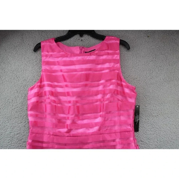 Tahari Arthur S. Levine Hot Pink Striped Tammy Dress-Size 14-New w/Tags - Picture 2 of 10